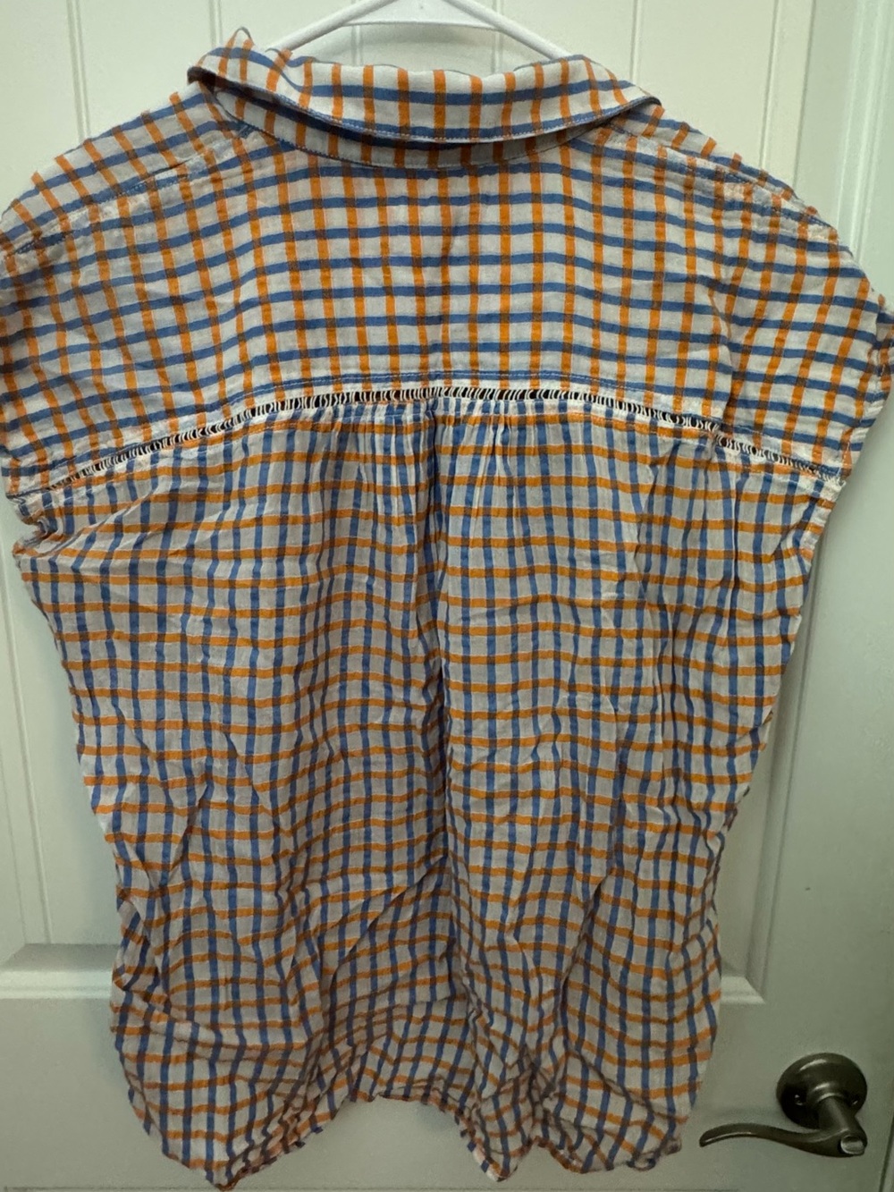 Anthropologie Pilcro Plaid Linen Blend Popover Blouse | Small | Blue & Orange A - Picture 4 of 4